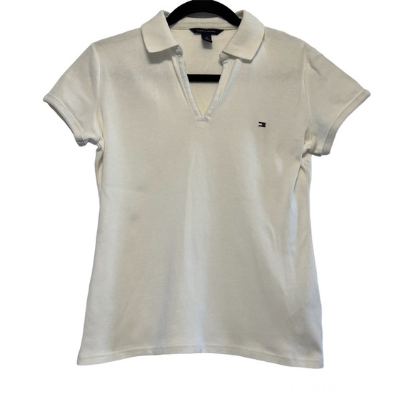 Tommy Hilfiger White Collared V-Neck Shirt - Picture 1 of 5